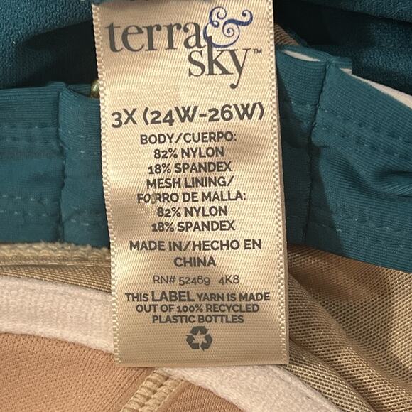 New One Piece Bathing Suit Size 3X Terra & Sky Teal Green Stripe Tummy Control - Picture 9 of 13